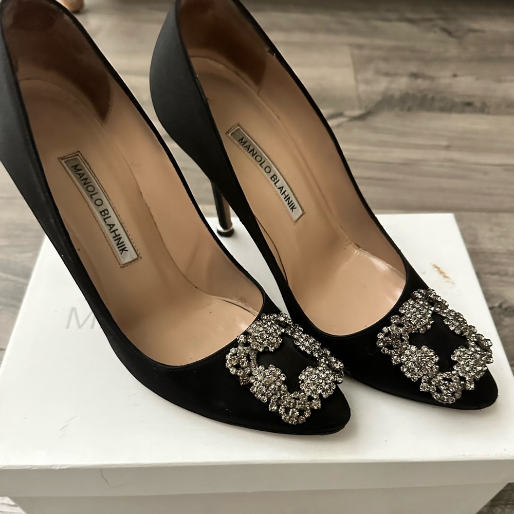 Manolo Blahnik Black Heels with Crystal Accents